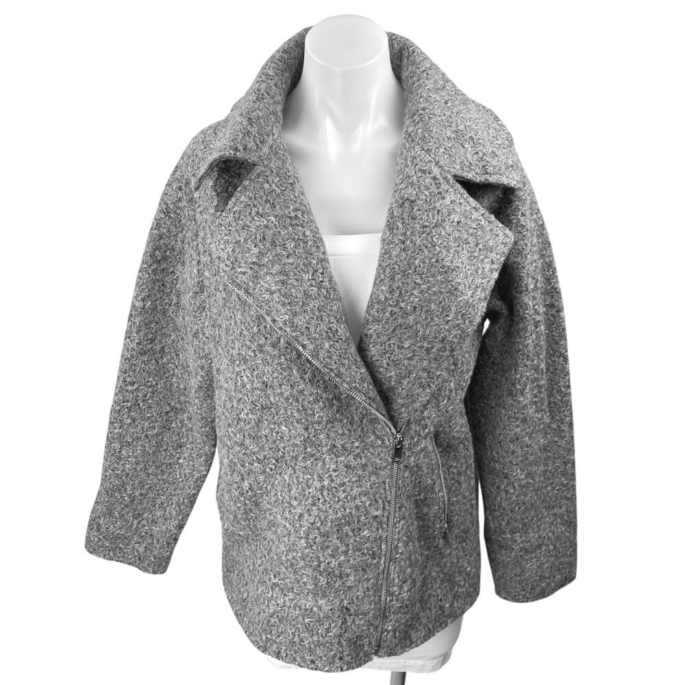 Zara Boucle Women's Gray Asymmetric Zip Collared Oversized Over Coat Jacket Sz S